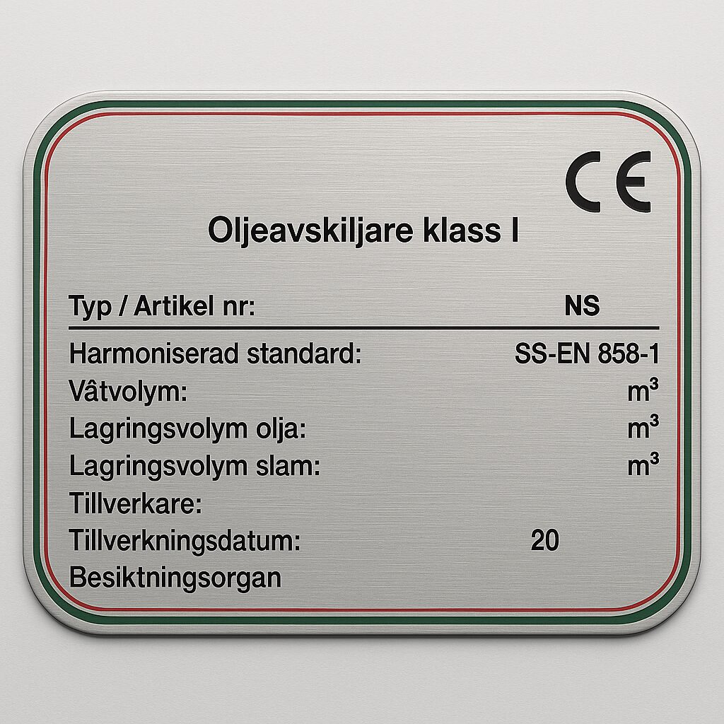 Eloxiertes Typenschild mit CE-Kennzeichnung