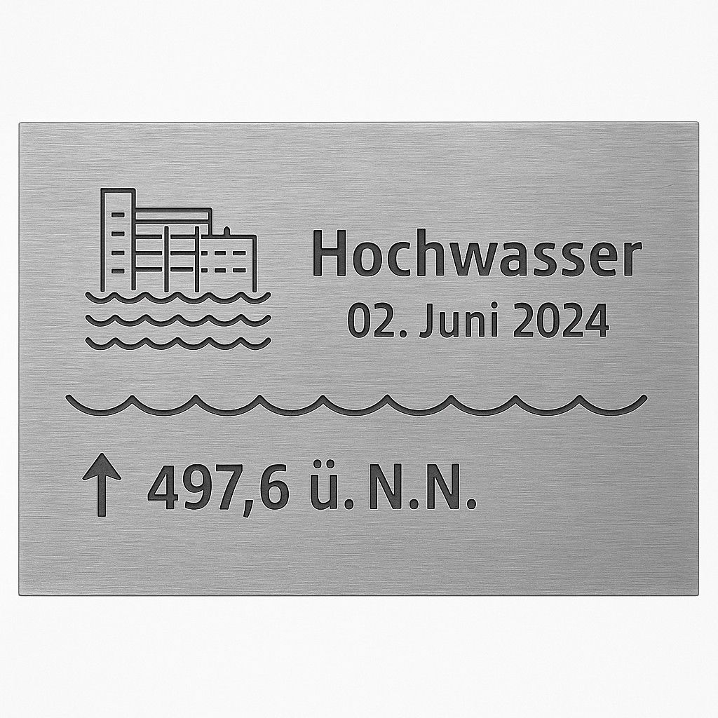 Graviertes Bronzeschild mit Firmenclaim